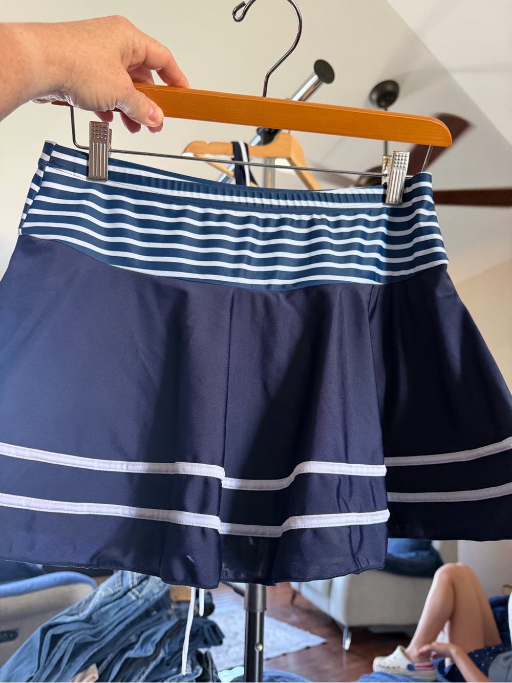 Amazon Navy and White Striped Tankini Two-Piece Swim Set size Lg - Picture 8 of 12